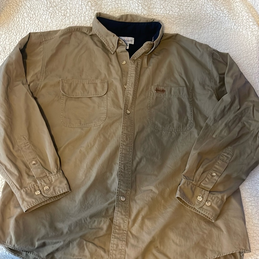 Tan Carhartt Button Down Shirt. Size XL